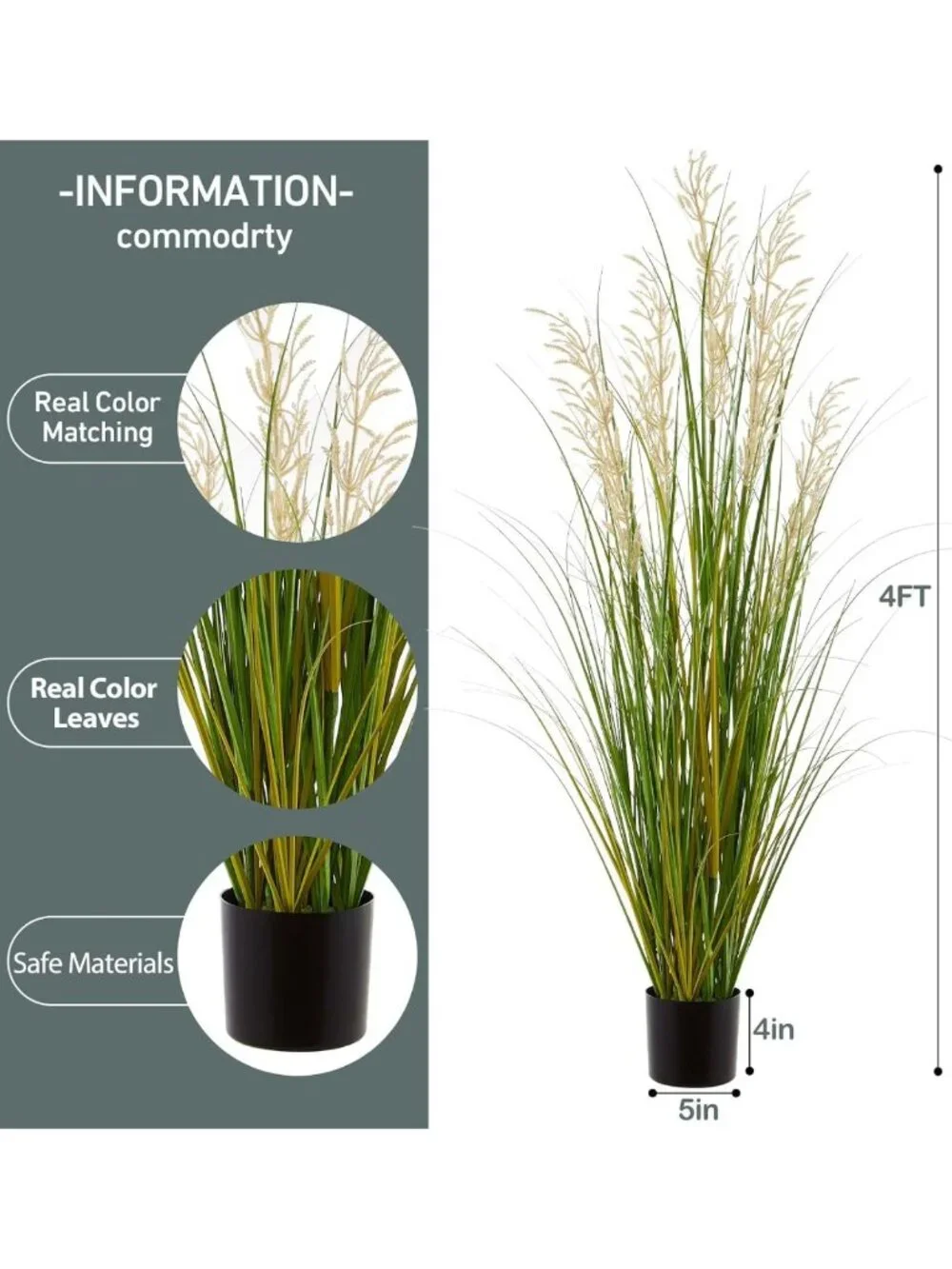 47in Tall Faux Grass Plants - 2pk Indoor Decorative Greenery for Home & Office